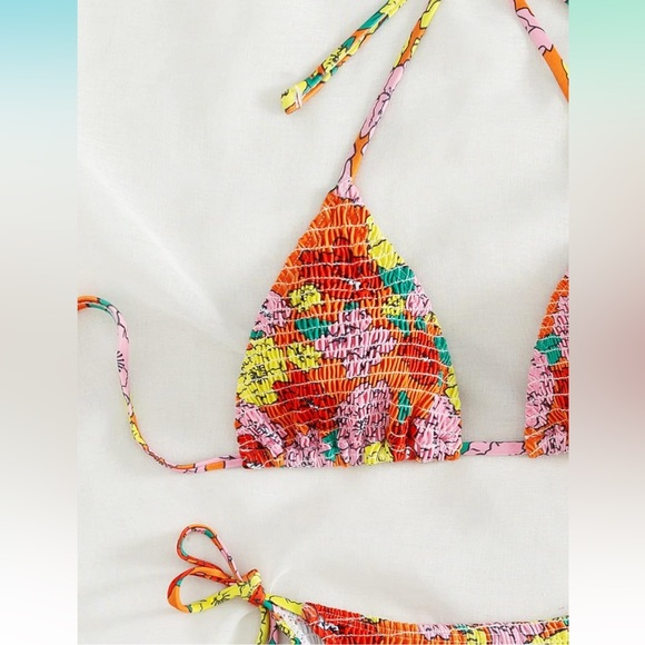 Women’s Floral Print Halter String Thong Bikini Bathing Suit 2 Piece Swimsuit XL - Picture 5 of 7